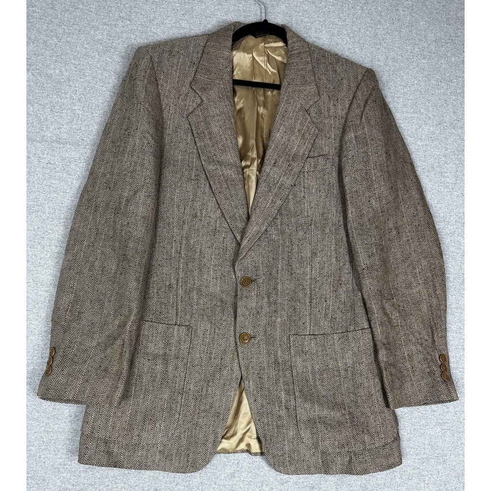 Vintage Daniel Hechter Blazer Mens Large Brown Herringbone Tweed Sport‎ Coat USA
